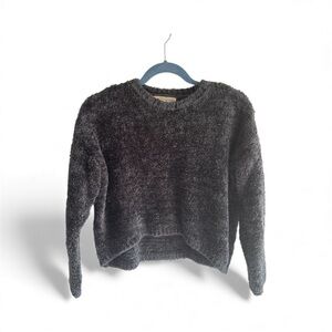 Cozy Fuzzy Black Cropped Sweater Size L
